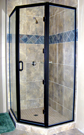 Neoangle shower enclosure w/ black metal - through the glass D-handle