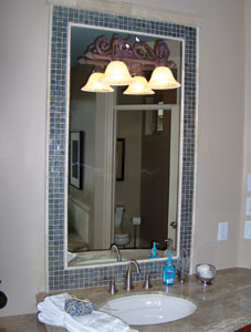 Wall-Mounted Mirror Encased in Matching Tile