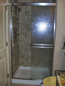 Shower slider with glue chip glass and chrome metal - Clip-on towel bar