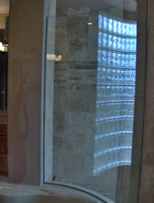 Bent Glass Between Shower and Bathroom