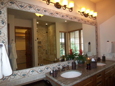 Wall-Mounted Mirror Encased in Matching Tile