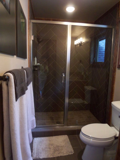 Door and panel with chrome metal - through the glass D-handle